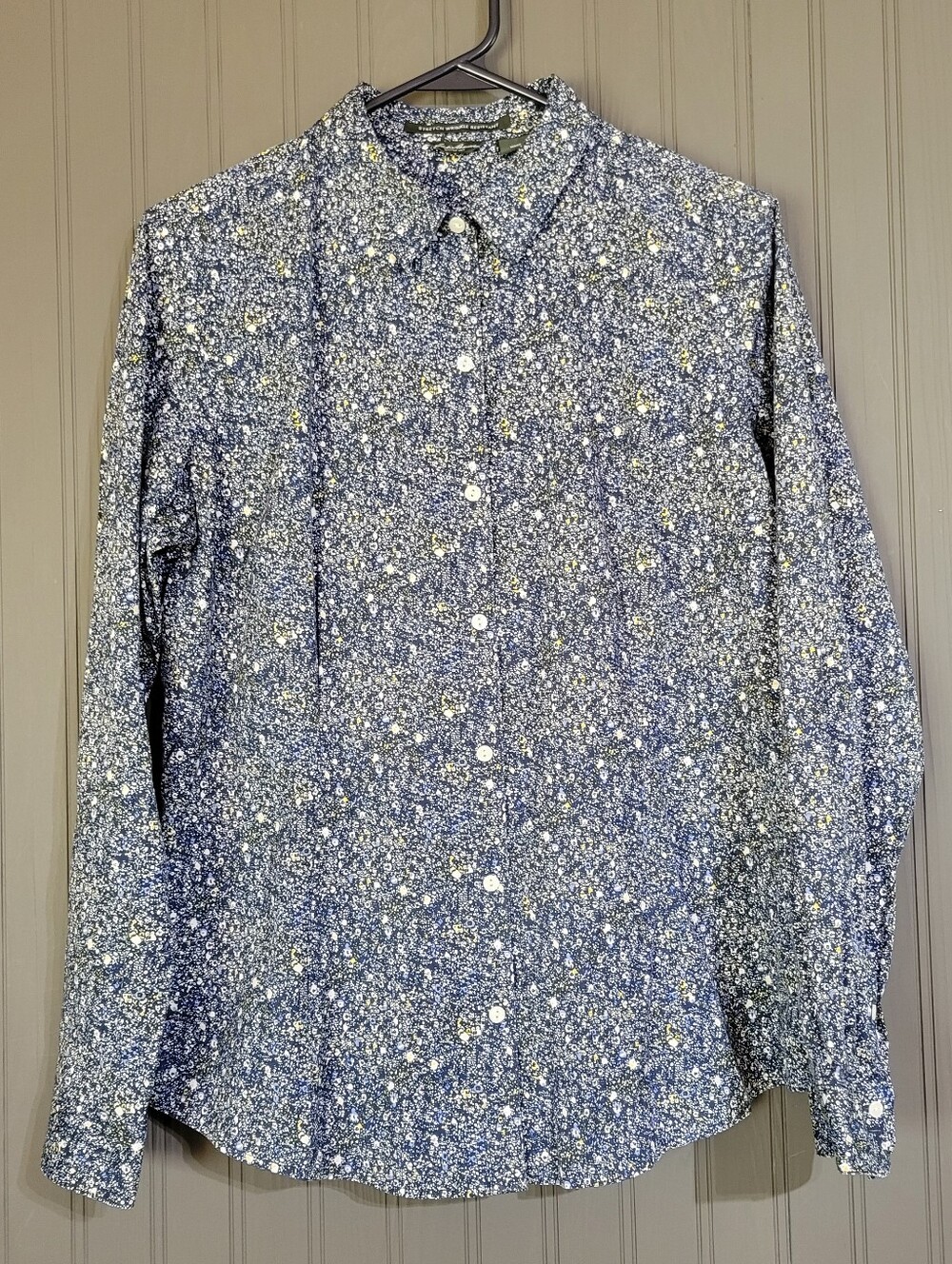Eddie Bauer Long Sleeve Button Down Shirt Micro Floral Print Blue Women's Large